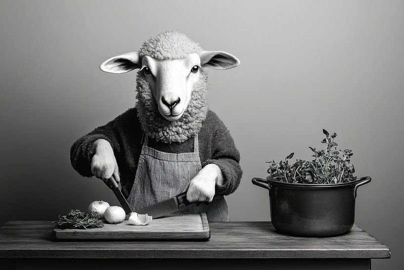 Sheep in the kitchen by Poster Art Shop