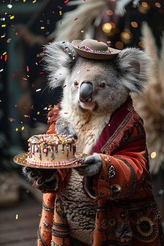 Grappige koala in jaren 60 70 disco party