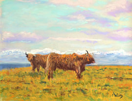 Les Highlanders sur l'île de Lundy sur Wim's Pastelart