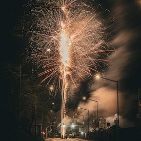 Fireworks over the street at night by Foto Oger