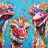 Trio d'autruches joyeuses sur Happy Paintings / Renata Rolefes