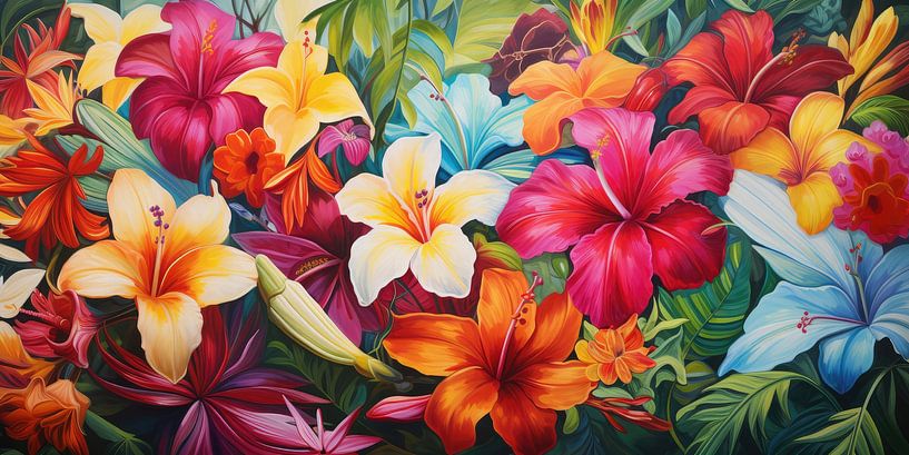 Tropical flowers background by Art Bizarre