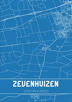 Blauwdruk | Landkaart | Zevenhuizen (Groningen) van MijnStadsPoster