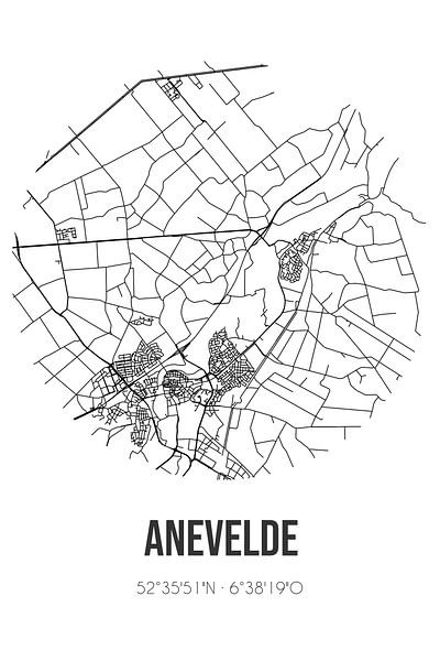 Anevelde (Overijssel) | Map | Black and white by Prints of Place
