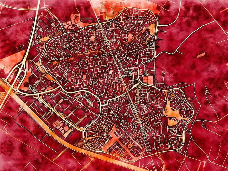 Map of Houten with the style 'Amber Autumn' by Maporia