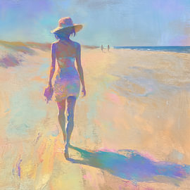 Plage de sable - Murmures de la brise océanique sur Peinture Abstraite