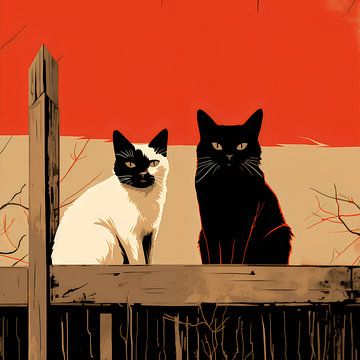 Cat Ballet on the Fence by Karina Brouwer