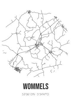 Wommels (Fryslan) | Karte | Schwarz und weiß von Rezona