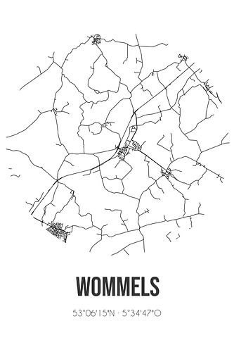 Wommels (Fryslan) | Karte | Schwarz und weiß
