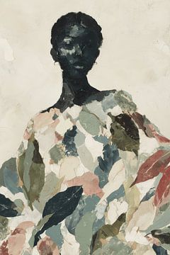 Porträt einer schwarzen Frau mit Blattmustern