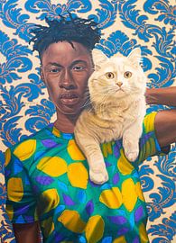 Portrait d'un homme et d'un chat sur Damilare Jamiu