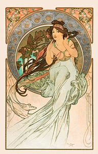 Muziek, uit Les Arts (1898) van Alphonse Mucha
