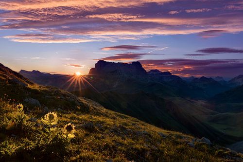 Zonsopgang over Langkofel en Plattkofel in de Dolomieten