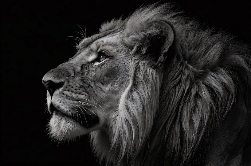Majestic black-and-white photo of a lion by Art & Soul Creations