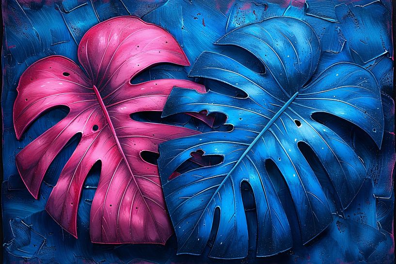 Abstrakte Blätter in Rosa und Blau von Art & Soul Creations