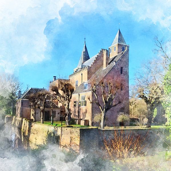 Watercolour painting of Slot Haamstede, Schouwen-Duiveland, Zeeland by Danny de Klerk