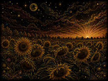 Ein bezauberndes, himmlisches Sonnenblumenfeld für das moderne Wohnzimmer