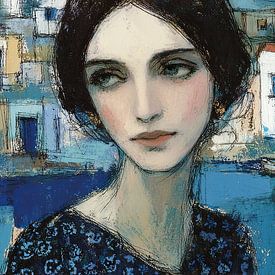 Gelassener Meerblick mit Frau von Abstraktes Gemälde