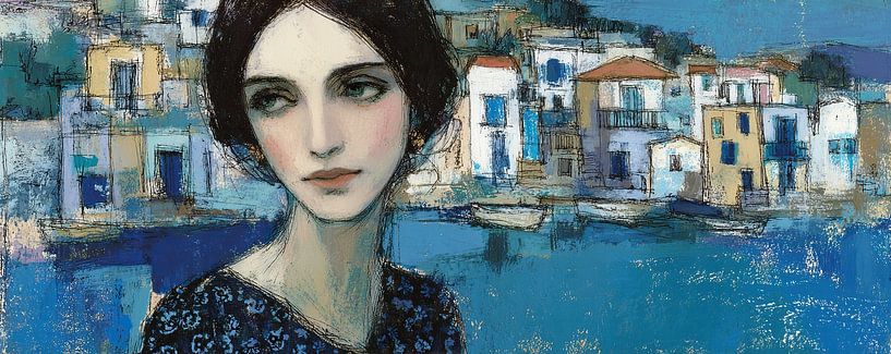 Vue sereine sur la mer avec femme par Peinture Abstraite