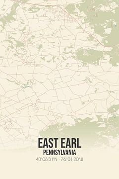 Vintage landkaart van East Earl (Pennsylvania), USA. van Rezona