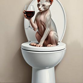 Katze auf der Toilette (Sphynx) von Jolique Arte
