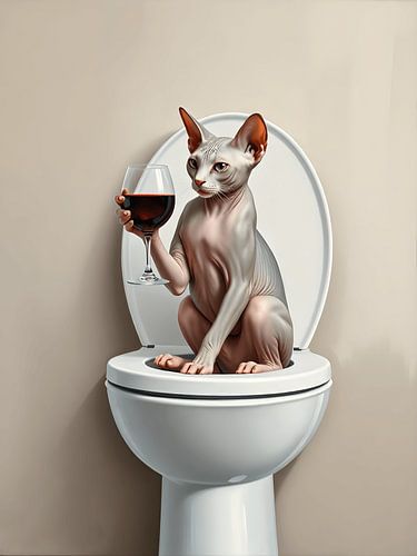 Poes op de WC (Sphynx) van Jolique Arte