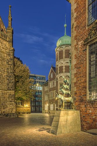 Bremer Stadtmusikanten am Abend