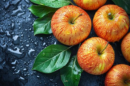 Glanzende appels met waterdruppels