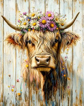 Cow flair - bloemenpracht en zachte elegantie van Klaus Tesching - Art-AI
