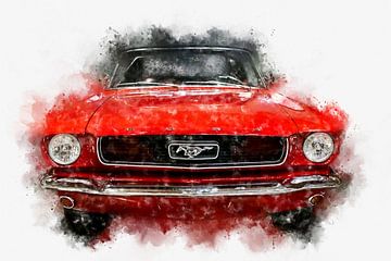 1966 Ford Mustang Convertible Digital Painting in Watercolor by Andreea Eva Herczegh