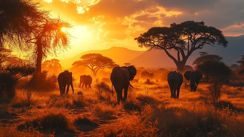 Morning Elephant Walk by Vlindertuin-Art