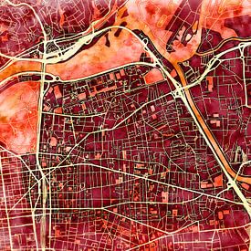 Map of Villeurbanne with the style 'Amber Autumn' by Maporia