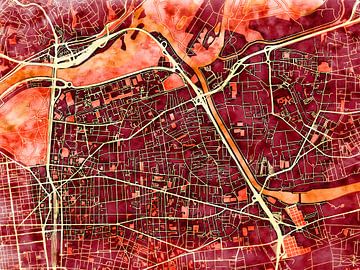 Map of Villeurbanne with the style 'Amber Autumn' by Maporia