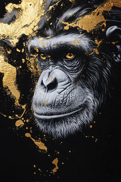 Hyperrealistisches Affenporträt mit Goldakzenten von Imperial Art House