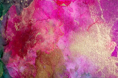 Abstrakte Alcohol-Ink-Malerei auf Leinwand, Pink, Grün und Violett