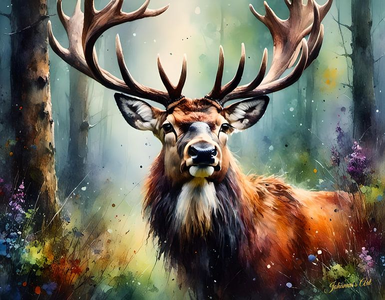 La faune et la flore en aquarelle - Cerf 2 par Johannas Art Creations