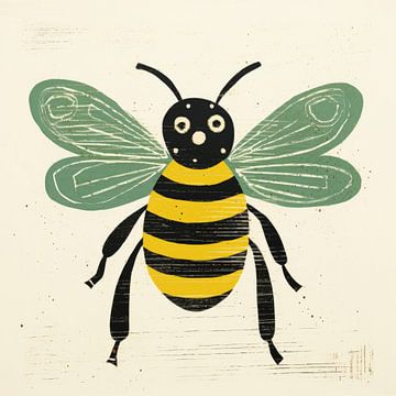Green Bee Honeybee in Folk Art by Aloke Design