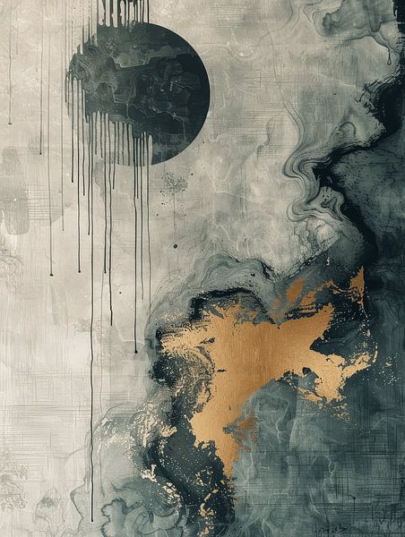 Modern abstract in green and gold by Japandi Art Studio