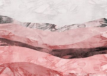 Zen kunst. Abstract landschap in Japanse stijl in grijs en roze. van Dina Dankers
