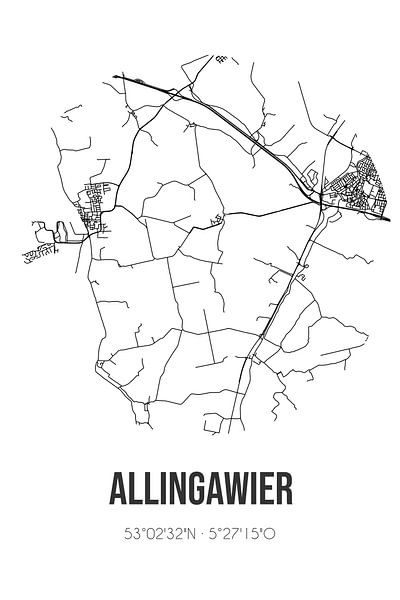 Allingawier (Fryslan) | Map | Black and white by Prints of Place