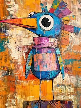 Vogelkunst | Kleurrijke Abstracte Vogel Figuur van Blikvanger Schilderijen