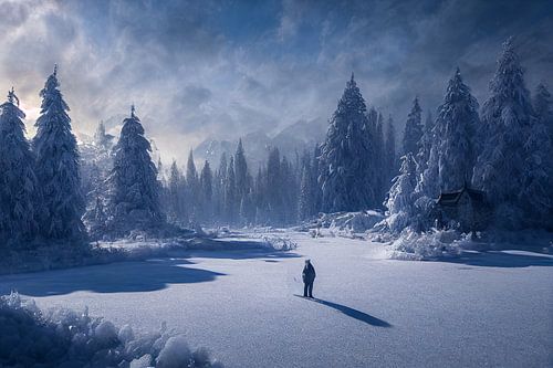 De schilderende 3d Render van het winterlandschap Illustratie