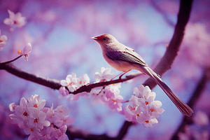 Nachtigall auf einem Kirschblütenast im Frühling