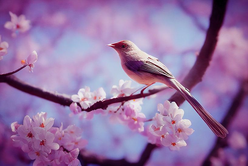Nachtegaal op een kersenbloesemtak in de lente van Animaflora PicsStock