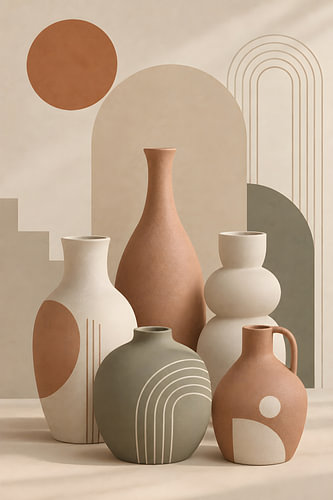 Bohemian Ceramic Vases – Terracotta & Geometric Harmony