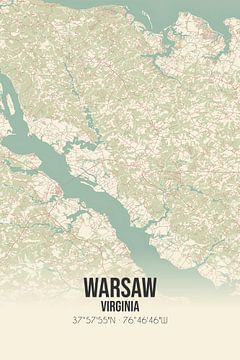 Vintage landkaart van Warsaw (Virginia), USA. van MijnStadsPoster