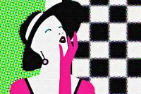 Popart portret vrouw met hoed felle kleuren