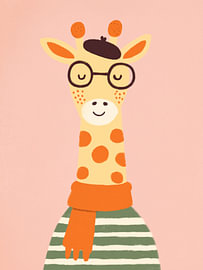 Giraffe mit Brille und Baskenmütze – Lustiges Kinderzimmerbild