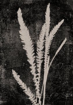 Witte bladeren op zwart. Wabi-sabi-stijl. van Dina Dankers