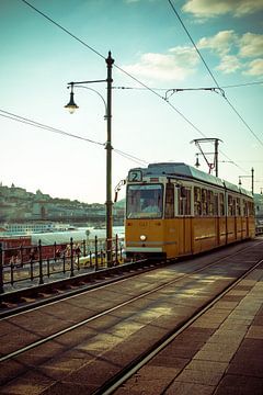 Historische gelbe Straßenbahn 2 durch Budapest, Ungarn von ElkeS Fotografie